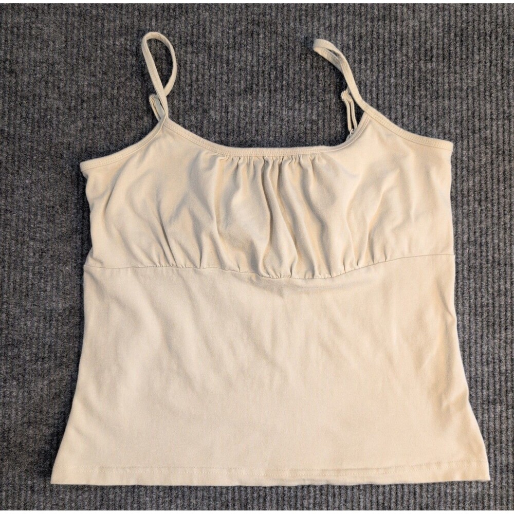 Faded Glory Tan Ruched Chest Cami Tank Top Stretch Large 12/14 Spaghetti Straps